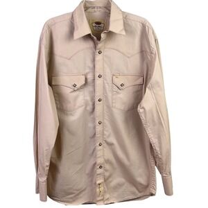 Larry Mahan Tan Diamond Snap Western Long Sleeve Shirt Size Large READ